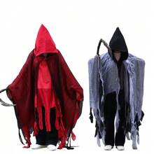 Halloween Ragged Hooded Cape, Red Death Cloak Cosplay Costume Weapon Party Decoration For Men, Women, Kids, Grim Reaper Mantle
