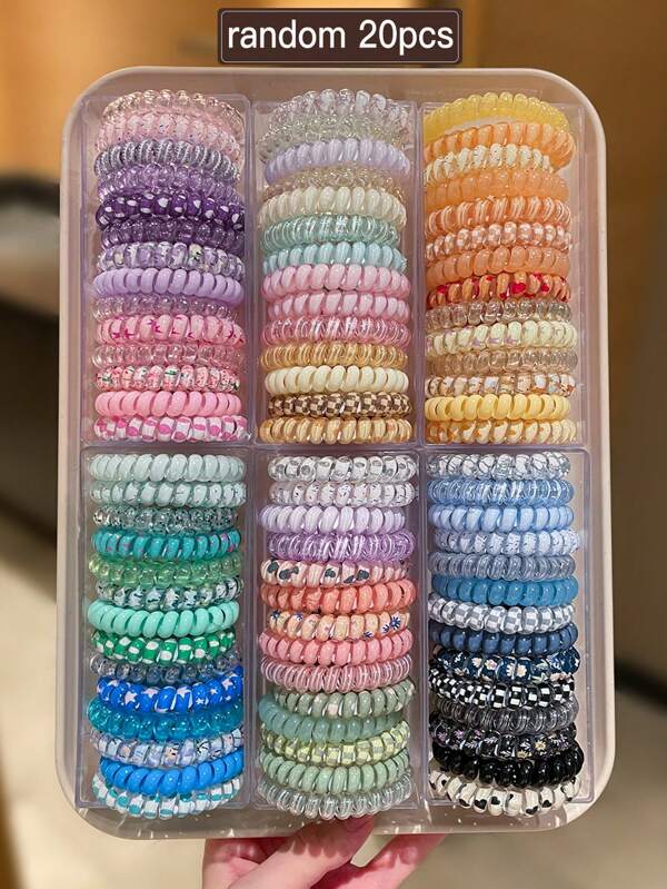 20pcs/Pack Random Color Spiral Hair Ties, High Elasticity Hair Scrunchies, Sweet & Cute Style, Women Hair Accessories, Suitable For Daily Casual And Outdoor Wear, School Supplies, Hair Decorations, Women Accessories. ,Hair Rope Ponytail Head Accessories