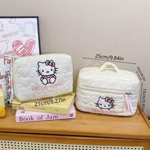 Sanrio 1 pieza Bolso de cosméticos de gran capacidad de Hello Kitty de Sanrio, diseño de dibujos animados lindo, bolsa de almacenamiento multifuncional de gran capacidad y duradera, bolso portátil adecuado para viajes o uso diario