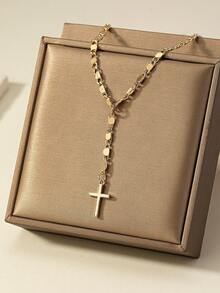1 件时尚百搭简约十字架吊坠项链 - 金黃色 - 查看 3