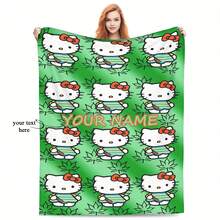 Sanrio Hello Kitty 毯子 - 柔软保暖，羊毛材质，可定制姓名和绿色叶子图案，适合所有季节，可机洗，1 件装。 - 紅色 - 查看 2