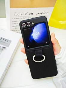 Luxury Minimalist Solid Green Phone Case, Compatible With Samsung Galaxy Z Flip 5 6, Shock-Resistant Back Cover, Waterproof, Anti-Fall, Anti-Scratch - Black - View 9