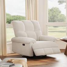 Manual Recliner Chair, Comfy Swivel Rocker Chair For Adults,Classic And Traditional Manual Recliner Chair Ergonomic High Back Silent Nursery Glider, Upholstered Fabric Reclining Sofa Chair For Living Room, Living Room Single Sofa Recliners - Beige - View 3
