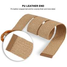 Women's Belt Elastic Stretch Waistband Woven Leather Tip Silver Buckle Straps - Khaki - View 6