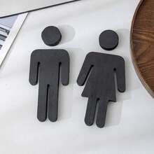1pc Wooden Bathroom Sign, Upright Style Restroom Door Plate, Unisex Toilet Sign, - Black - View 3