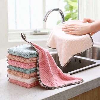 5pcs Thickened Towels, Soft Absorbent Towels, Reusable, Machine Washable For Kitchen, Bathroom, Car, Window, Cleaning Supplies, Cleaning Tool