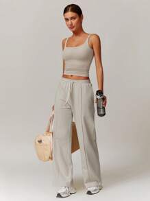 MASKERT 女士上衣，运动上衣，吊带背心，高弹力运动上衣，居家通勤上衣，亲肤舒适 - 卡其色 - 查看 6