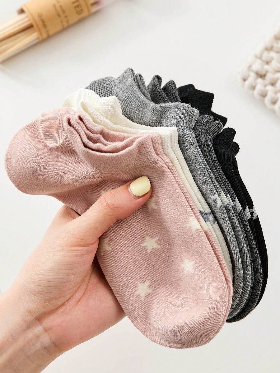 3/5 paires de chaussettes montantes femme motif étoile mignon couleur unie, convient pour le port quotidien, toutes saisons, livraison aléatoire