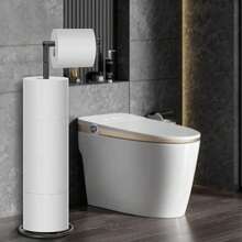 Bath Toilet Paper Holder, Metal Toilet Tissue Roll Organizer Storage, Tissue Paper Holder Stand For Bathroom/Kitchen Countertop (20" H, Matte Black)