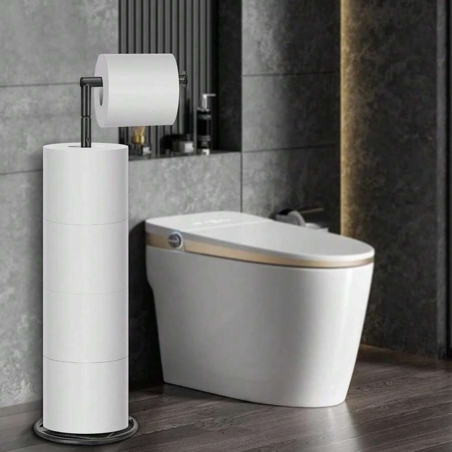 Bath Toilet Paper Holder, Metal Toilet Tissue Roll Organizer Storage, Tissue Paper Holder Stand For Bathroom/Kitchen Countertop (20" H, Matte Black)