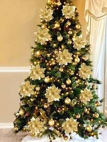 36 Piezas/12 Juegos de Flores Artificiales de Navidad, Flores de Flor de Pascua, Decoración Navideña Roja y Dorada, Flores Decorativas Artificiales para Árbol de Navidad, Adecuadas para Decoración de Fiesta de Navidad, Decoración de Árbol de Navidad DIY, Decoración de Corona de Flores, Decoración Ambiental, Decoración de Apertura, Día de San Valentín, Regalo, Decoración del Hogar, Decoraciones Navideñas, Decoración de Habitación