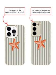 1 件夏季海星条纹设计保护手机壳，兼容 16 Pro Max/16/15/12 Pro Max/13/13 Pro Max/14/15/17/16 Pro/11 Pro Max/12，TPU 防震软壳兼容三星、手机、时尚、个性化插画风格防水防摔防刮 - 白色 - 查看 4