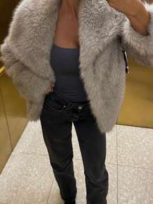 Chaqueta de manga larga de piel sintética esponjosa y cálida para otoño/invierno - Gris Claro - Ver 9