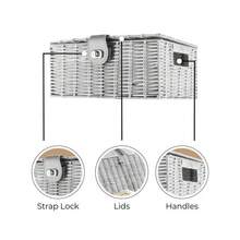 Set Of 3 White Woven Wicker Hamper Baskets - With Lid & Lock, Insert Handles, Decorative Storage For Toys, Clothes, Office & More - Default - View 5