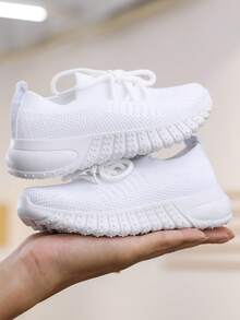 1双儿童多色系带休闲运动鞋，防滑，百搭，适合秋季 - 白色 - 查看 4