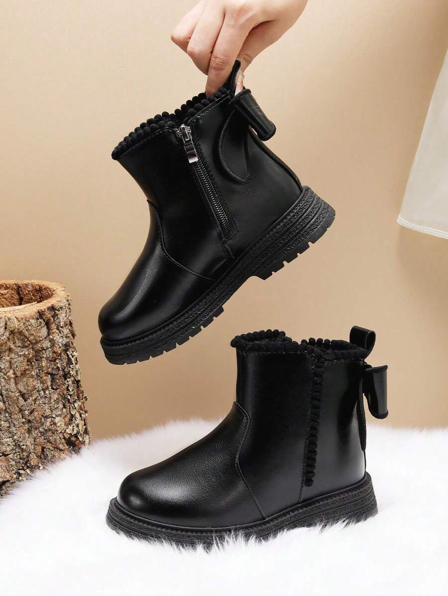 Children's Versatile Leather Boots, Minimalist Knight-Style Casual Footwear (Random Patterns On Sole And Side)