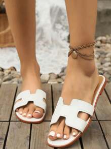 Women's Fashion Flat Sandals, Solid Color Bohemian Style Strap Flat Slippers, Open Toe Retro Summer Ladies Flat Sandals, Elegant And Suitable For Casual, Vacation, Party, Office, Home, Outdoor, Banquet And Other High-End Occasions