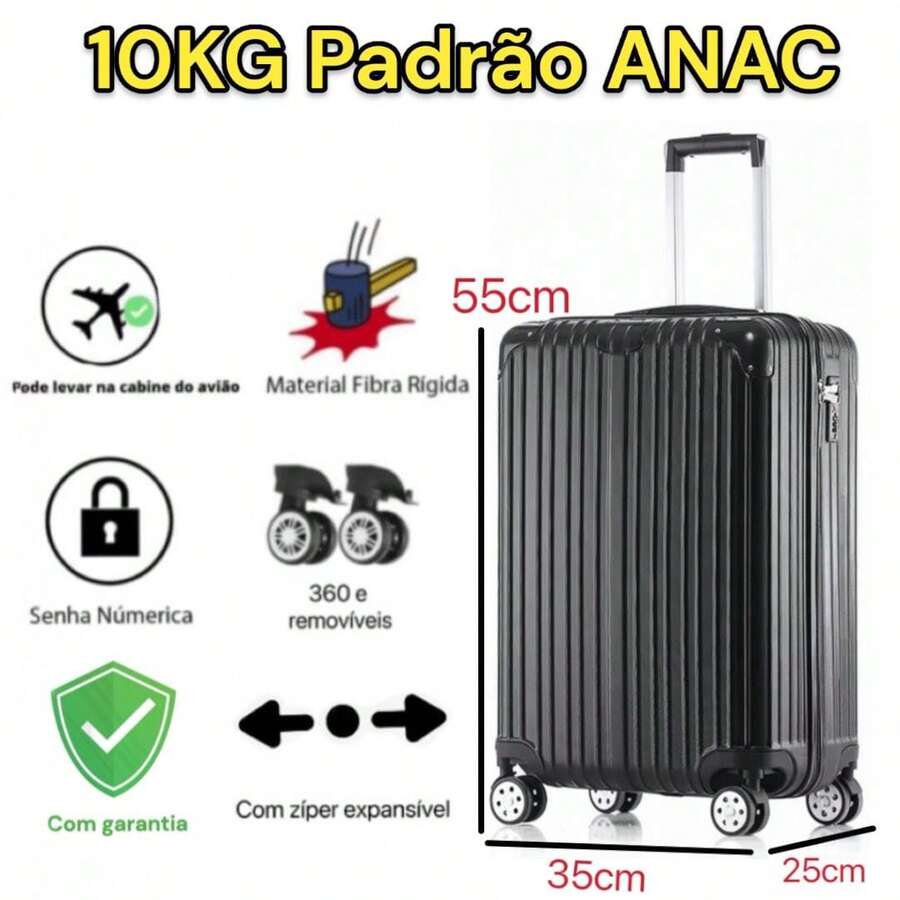 Anac Standard Travel Suitcase 10KG 55x35x25cm Boarding Bag With Expandable Zipper Removable Wheels Hand Luggage Can Take In The Airplane Cabin - 黑色 - 查看 1