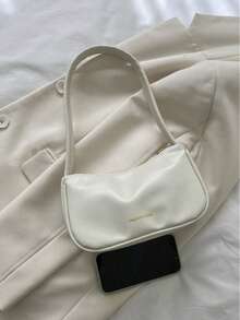 Fashion Versatile Casual Solid Color Simple Shoulder Bag - Beige - View 3