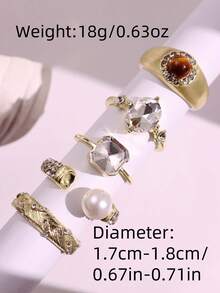 4pcs/Set Fashionable Versatile Sparkling Luxurious Pearl & Rhinestone Ring Set, Elegant Jewelry For Women, Suitable For Daily, Work, Holidays - Multicolor - View 11