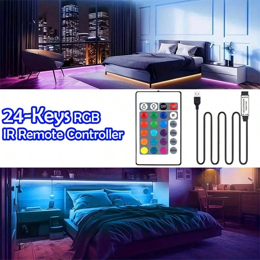 24-Key IR RGB LED Controller, 4-Pin USB 5V Mini Control Cable, RGB LED ...