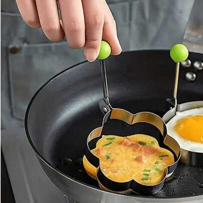 4件套鸡蛋模具，包括鸡蛋形、圆形和心形煎饼模具，适用于麦杰不锈钢煎锅，烹饪工具，厨房配件，小工具，模具圈