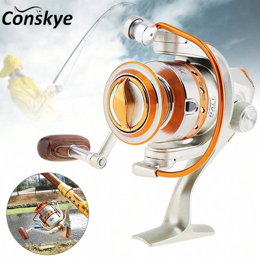 7000系列12个滚珠轴承5.2:1渔线轮，海水和淡水旋转式渔线轮，带金属线杯和手柄