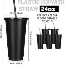 5 Vasos de plástico reutilizables con pajita y tapas - Tazas de agua duraderas de 24 onzas, tapa para café helado, botella de agua, taza de viaje, perfecta para fiestas de verano, Halloween y cumpleaños - Transparente - 5 transparente - Ver 7