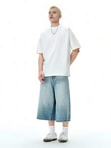 INFLATION 2025春夏新款美式解构拼布短袖T恤，美式街头风格重磅上衣 - 白色 - 查看 5