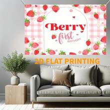 2DPink Gingham Berry First Birthday Backdrop Strawberry First Birthday Background Berry Sweet Birthday Backdrops Cake Table Decorations - Type a - View 2