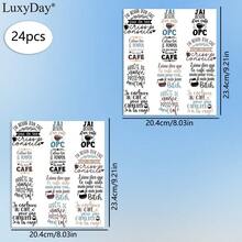 24 件法国“有趣的咖啡语录”主题透明贴花转印，适用于 DIY 家具、玻璃和木制工艺品 - DIY 防水自粘贴花，用于相册、家具装饰，LuxyDay 品牌
