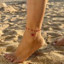 2 pezzi Cavigliera donna con pendente a forma di ciliegia, semplice e alla moda, adatta per uso casual, viaggio, spiaggia, uso quotidiano, elegante e luminosa collana gioiello.