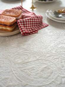 1 pieza Mantel unicolor de lujo francés minimalista, cubierta de mesa de comedor con estampado floral jacquard blanco, adecuado para fiestas, bodas, decoración del hogar y la habitación - Blanco - Ver 11