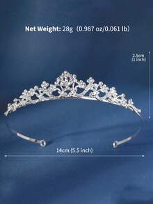 1pc Elegant Rhinestone Tiara Headband, Suitable For Prom, Wedding Valentine's Day Accessories - Silver - View 6