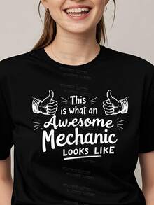 Tops de verano para mujer, camisas 100% algodón para mujer, regalos para el día de la madre para tallas S-2XL, regalos de cumpleaños para mujer, aspecto de mecánico, camiseta de mecánico, camiseta de mecánico diésel - Negro - Ver 2