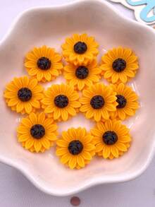 20pcs 15mm Resin Colorful Sunflower Flat Flower Gems, Suitable For Scrapbooking, DIY Wedding Jewelry Decoration Stickers And Crafts - Orange - View 3