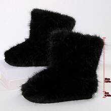Bottes mi-mollet moelleuses mode Y2K automne/hiver, bottes fourrées pour femmes, bottes de neige moelleuses à bout rond, semelle antidérapante en caoutchouc, bottes longues épaisses et chaudes, bottes de Noël, polyvalentes - Noir - Voir 5
