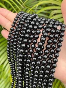 1 串黑曜石光滑圆珠天然石珠，4 毫米 6 毫米 8 毫米 10 毫米黑色圆形散珠，适用于 DIY 珠宝制作手链项链 - 黑色 - 查看 8