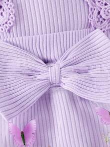 Baby Girls' Elegant Winter Romper Set: Lace Butterfly Bow, Pure Dress For Holiday Photos - Màu tím - Xem 6