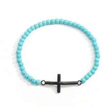 Bracciale da uomo con croce in metallo color acciaio, accessori metallici cool e hardcore con perline di calcedonio rosso cremisi lucido da 4 mm e pietre preziose