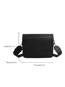 时尚羊毛翻盖方形女士单肩包，经典纯色绗缝斜挎口红收纳包复古新款 PU 皮革化妆品单肩包方形钱包配有可调节宽肩带手提包，适合户外 - 黑色 - 查看 6