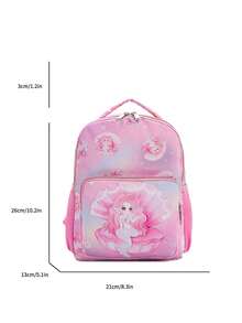 Cute Cartoon Mermaid Pattern Zipper Backpack, For Kindergarten Kids - A - View 3