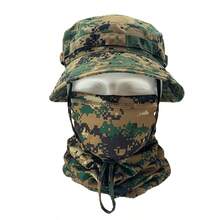 British SAS Short Brim Boonie Hat MC Dark Night Tactical Camouflage Sun Protection Hat Outdoor Hiking Sunshade Round Edge Bucket Hat (Hat And Mask ) - Multicolor - View 17