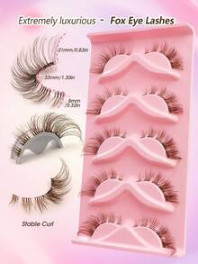 Rikuaild 5 Pairs Brown Cat Eye False Eyelashes, Transparent Band Fox Eye Lashes, Brown Faux Mink Eyelashes, Criss-Cross Fluffy Wispy False Lashes, Natural Look Fake Eyelashes, Eyelash Extension Makeup - 眼尾拉長款 - 查看 6