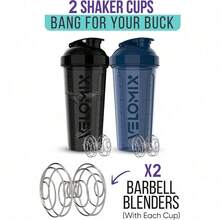 2-Pack 28oz/830ml Premium Shaker Bottles With 4 Stainless Steel Balls - Leakproof  Mixer Cups For Protein, Smoothies & Meal Replacement - Gym, Office, Travel & Home Use - Blue & Clear Combo With Measurement Marks - 8) Blue / Black - View 3