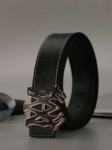 1pc Unisex Letter Buckle Belt, Casual Fashion Design, Retro High-End Niche Style Wide Belt For Women Fall, Autumn, Halloween - Multicolor - View 9