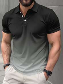 Plus Size Men's Gradient Print Casual Fashion Short Sleeve Polo Shirt - Black - View 4