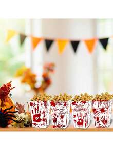 24/4 件万圣节蝙蝠和幽灵图案爆米花纸盒、血迹图案炸薯条盒、万圣节装饰性零食盒、万圣节派对中心装饰物、粉色蜘蛛网图案糖果盒、礼品盒，适用于万圣节派对、家居和厨房装饰以及烘焙用品 - 彩色 - 查看 8