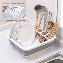 1pc Plastic Dish Rack, Collapsible Dish Drying Rack With Utensil Holder, Foldable Tableware Storage Rack, Kitchen Storage Basin, Space-Saving Sink Drainer For Home, RV, Camping - Ideal For Travel Trailers & Motorhomes, Draining Basket, Kitchen Essentials - Grey - View 5
