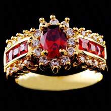 Fashion Ladies Golden Plated Red Gemstone CZ Wedding Ring Size 6-10 - Đỏ - Xem 4